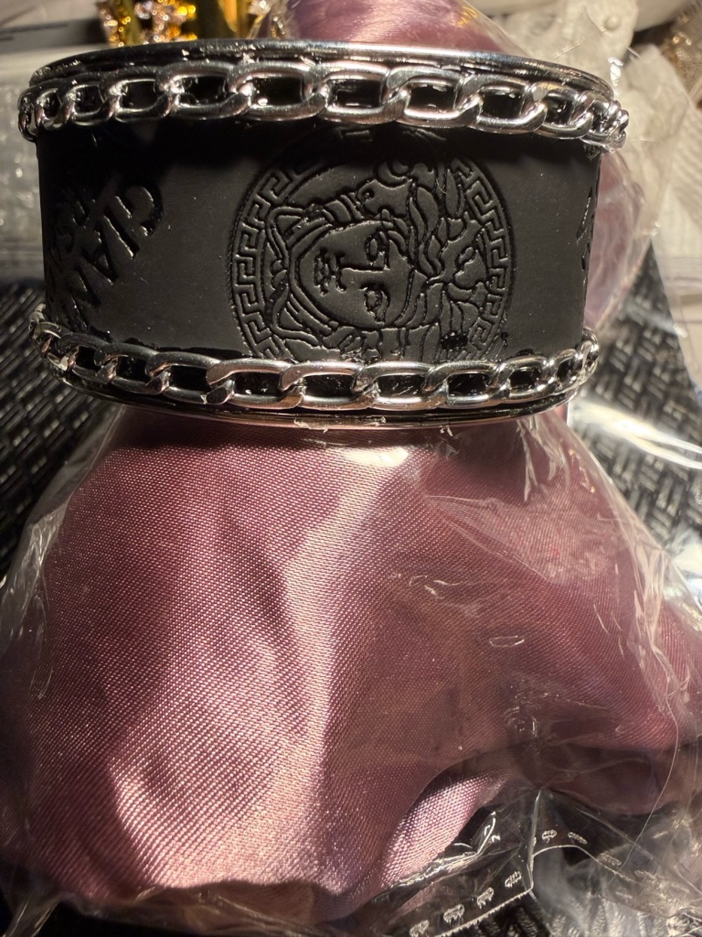 Black Leather Chain-Trim Men's Bracelet